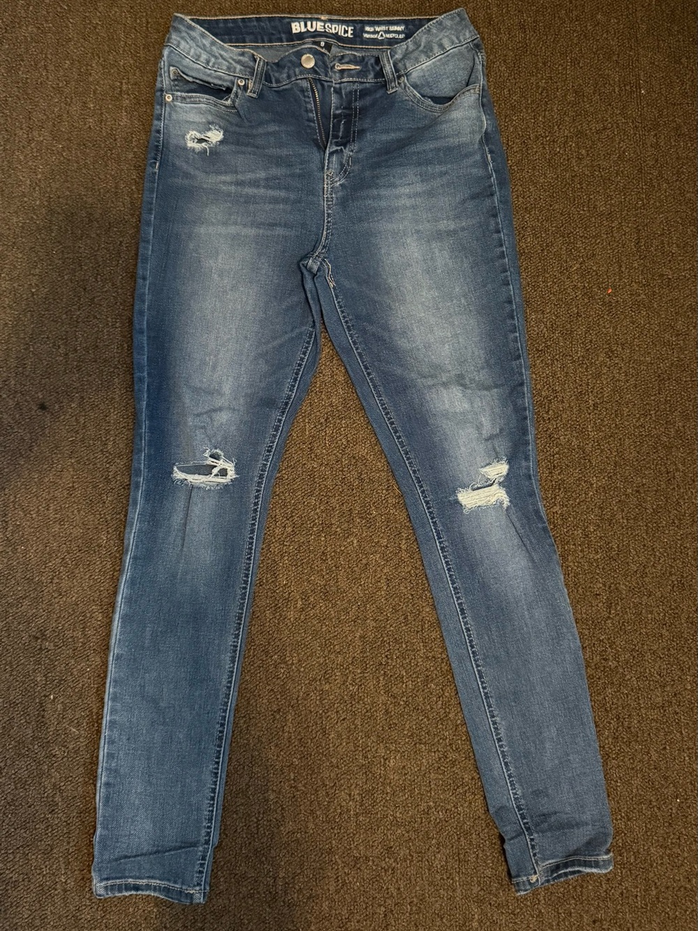 Blue Spice Women's Ripped Skinny Jeans - Medium Blue Wash